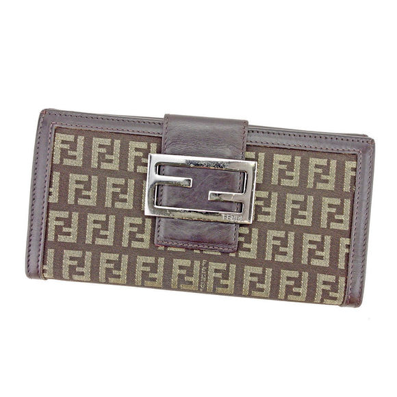 Fendi Zucchino beige long Wallet accessory Leather FF Black - Picture 1 of 6